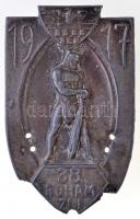 Osztrák-Magyar Monarchia 1917. "38. Roham Zászlóalj" Zn jelvény (28x39mm) T:2- tűhiány, ly. Austro-Hungarian Monarchy 1917. "38th Assault Battalion" Zn badge (28x39mm) C:VF missing needle, hole