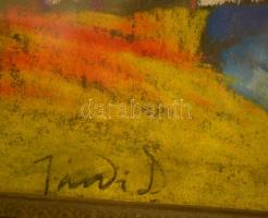 Jándi jelzéssel: Kilátás a falura. Pasztell, papír, üvegezett keretben, 23×32 cm