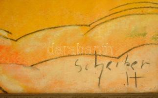 Scheiber jelzéssel: Újságolvasó a padon. Pasztell, papír, üvegezett keretben, 39×29 cm