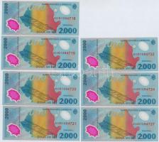 Románia 1999. 2000L (7x) közte 5db sorszámkövető és 2db közeli sorszám T:I Romania 1999. 2000 Lei (7x) with 5pcs of sequential serials and 2pcs of close serials C:UNC