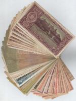 64db-os vegyes magyar bankjegy tétel, benne koronák, pengők, adópengők főleg, fordított címeres adóp...