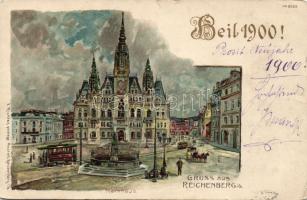 1899 Liberec (Reichenberg) town hall litho (small tear)