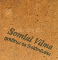 Somlai Vilma (1938-2007): Zöld kertajtó II., olaj, farost, hátulján pecséttel jelzett, 36×35 cm