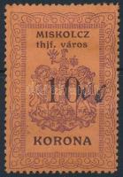 1921 Miskolc városi okmánybélyeg 10K tintával 1.000K-ra átírva (5.000)