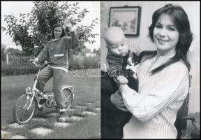 cca 1984 Képriport Eszenyi Viktória énekesnő és Heilig Gábor zenész családi életéről, 13 db vintage ...