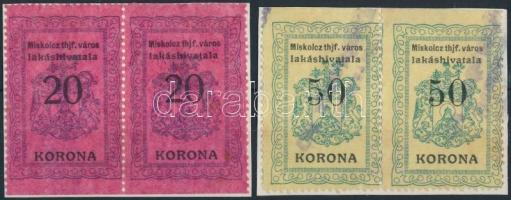 1921 Miskolc lakáshivatali illetékbélyeg 20K + 50K párban 1-1 oldalon fogazatlanok (18.200)