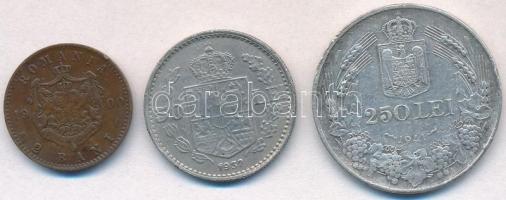 Románia 1900B 2b Cu "I. Károly" + 1937. 50L Ni "II. Károly" + 1941. 250L Ag &quo...