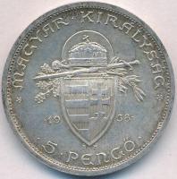 1938. 5P Ag "Szent István" T:2 patina 
Adamo P8.1