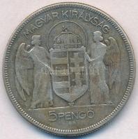 1930. 5P Ag "Horthy jobbra" T:3 patina Adamo P8