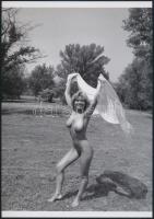 cca 1979 Fátyolos, kendős huncutságok, 3 db szolidan erotikus fénykép, vintage negatívokról készült mai nagyítások, 25x18 cm / 3 erotic photos, 25x18 cm