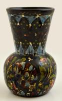 Csenki fazekas váza, festett-mázas cserép, jelzett, alján máz hibával, m:19 cm