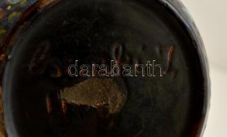 Csenki fazekas váza, festett-mázas cserép, jelzett, alján máz hibával, m:19 cm