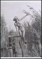 cca 1972 Sellő a stégen, 3 db szolidan erotikus fénykép, vintage negatívokról készült mai nagyítások, 25x18 cm / 3 erotic photos, 25x18 cm