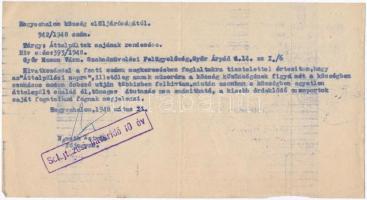 Hegyeshalom 1944. "Hússzelvény" ívben (78x) hátoldalán kenyérjegy kiadásáról szóló közlöny...