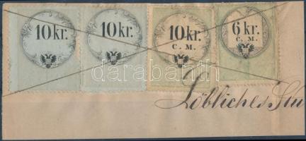 1854/1858 CM 10kr + 6kr + 2 x 10kr bélyegek kivágáson
