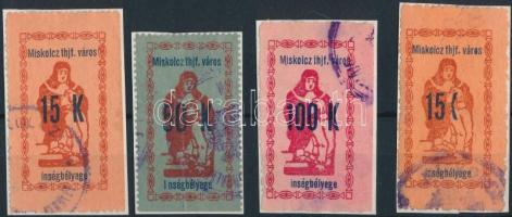 1922 Miskolc Ínség bélyeg 15K, 50K, 100K + 15K a K betű szára hiányzik (11.500)