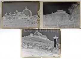 cca 1938 Krasznahorka vára, 3 db vintage üveglemez negatív Matheisel József (1908-1961) rozsnyóbányai fotóművész  hagyatékából, 6x9 cm