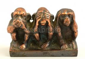 A három bölcs majom réz szobrocska, 5x7 cm