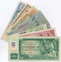 9db-os vegyes csehszlovák és szlovák bankjegy tétel, közte Szlovákia 1993. (1961) 100K szlovák bélyeggel érvényesített csehszlovák bankjegy T:III,III- 9pcs of various Czechoslovakian and Slovakian banknotes, including Slovakia 1993. (1961) 100 Korun Czechoslovakian banknote with Slovakian stamp C:F,VG