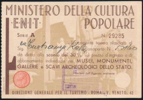 1939 Coccau, Tarvisio, kedvezményes olasz múzeumi belépőjegy Turtsányi Kálmánné Stühmer Ella (1876-1942) részére