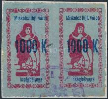 1923 Miskolc városi Ínség bélyeg 1.000K pár, bal oldali bélyegen a thjf után hiányzik a pont (12.000)