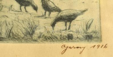 Garay Ákos (1866-1952): Orosz front 1916, rézkarc, papír, jelzett, üvegezett fa keretben, 20×16,5 cm