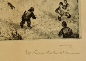 Würtz Ádám (1927-1994): Első hó. Rézkarc, papír, jelzett, 21×41 cm