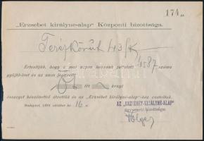1898 Erzsébet királyné-alap Központi Bizottsága értesítése befizetésről, 14,5x21 cm