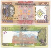 Guinea 2006. 500Fr + 2010. 1000Fr 50 éves a guineai valuta emlékkiadás, vágott T:I,III Guinea 2006. 500 Francs + 2010. 1000 Francs 50th Anniversary of Guinean Currency commemorative issue, cut C:UNC,F
