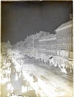 1908 Budapest, Rákóczi úti villamos, feliratozott üveglemez negatív, 12x9 cm