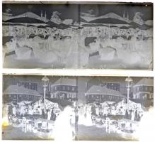 cca 1925 Budapest, térhatású (sztereo) felvételek a Fővám téri szabadtéri piacról, 2 db negatív képpár, 6x13 cm