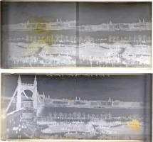 cca 1925 Panoráma felvétel az Erzsébet híddal + egy tárhatású (sztereo) felvétel, 2 db üveglemez negatív, 6x13 cm