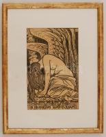 Körösfői Kriesch Aladár (1863-1920): In megmoriam... Rotációs fametszet, papír, jelzett a dúcon, üvegezett keretben, 22x14 cm