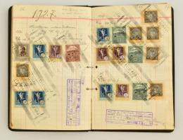 1922-1928 Láng István faesztergályos forgalmi adókönyve több száz bélyeggel a 64. p-ig, összesen 128 p.