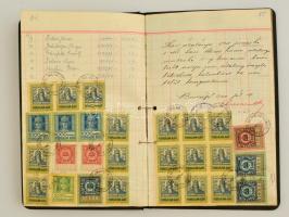 1922-1928 Láng István faesztergályos forgalmi adókönyve több száz bélyeggel a 64. p-ig, összesen 128...
