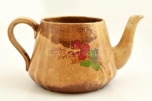 Zsolnay porcelánfajansz kanna, levonóképes, részben kézzel festett, jelzett, formaszámmal (7343), eg...