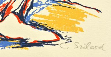 Szilárd Klára (1921-): Oszlopok. Szitanyomat, papír, jelzett, 42×31 cm