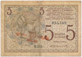 Jugoszlávia / Szerb-Horvát-Szlovén Királyság 1919. 5D 20K felülbélyegzéssel T:III Yugoslavia / Kingdom of the Serbs, Croats and Slovenes 1919. 5 Dinara with 20 Kronen overprint C:F Krause 16.a