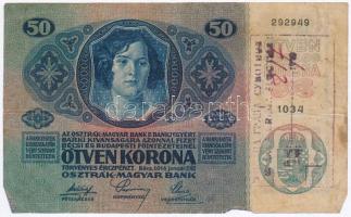 1914. 50K (3x) szerb felülbélyegzésekkel T:III- szakadások, egyiken anyaghiány 
Adamo K24Be