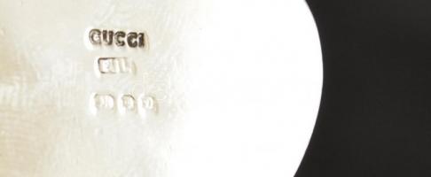 Aranyozott ezüst(Ag) Gucci szív alakú  medál, jelzett, 3x3 cm, nettó: 13,8 g