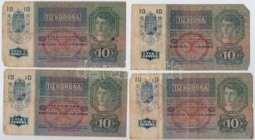 1915. 10K (4x) mindegyik hamis(?) szerb felülbélyegzésekkel T:III,III-