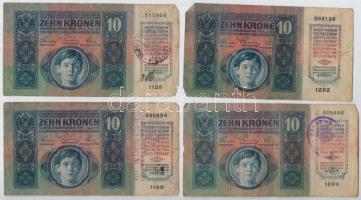 1915. 10K (4x) mindegyik hamis(?) szerb felülbélyegzésekkel T:III,III-