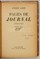 André Gide: Pages de Journal (1929-1932). Paris, 1934, Gallimard. Korabeli félbőr-kötés, francia nye...