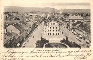 Kassa, Kosice; Fő utca a Nemzeti Színházzal, üzletek, László Béla kiadása / main street, theater, shops