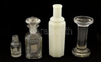 Vegyes üveg tétel, összesen 7 db, közte gyógyszertári üvegek, Zwack Unicum üveg, m: 6 és 14 cm közöt...