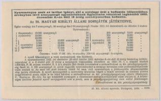 Budapest 1932. "Az 59. Magyar Királyi Állami Sorsjáték" fél sorsjegye, 1,50P értékben T:II
