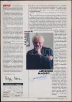 2000 Jancsó Miklós (1921-2014) filmrendező, forgatókönyvíró aláírása egy újságcikken.