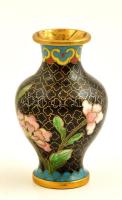 Virágmintás rekeszzománc váza, fém, m: 7,5 cm