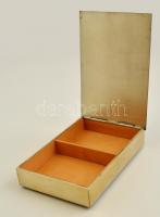 Tevan Margit (1901-1978) dobozka, fém, fa betéttel, jelzett, 16×11×3 cm