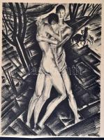Ruzicskay György (1896-1993): Ölelkezés. Algrafia, papír, jelzett az algrafián, 24,5×18,5 cm